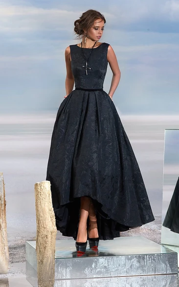 A-line Tea-length High Neck Sleeveless Lace Keyhole Dress