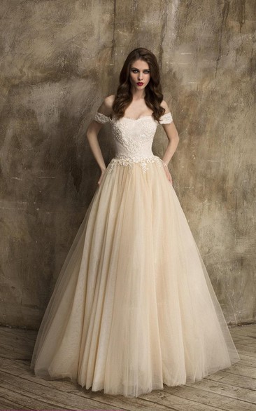 Tulle Off-The-Shoulder A-Line Dress With Lace Bodice