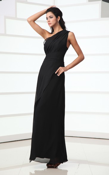 One-Shoulder Ankle-Length Dress With Ruching