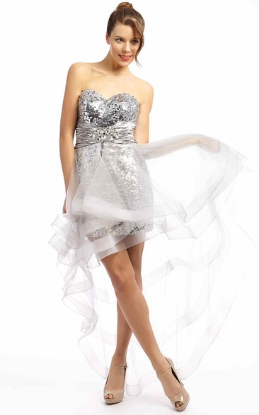 Sheath Sweetheart Sleeveless Ruched Floor-Length Sequins Prom Dress With Tiers