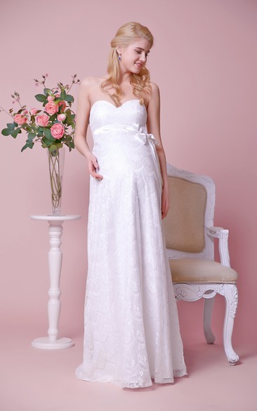 Sweetheart Empire Lace Floor Length Dress With Satin Bow