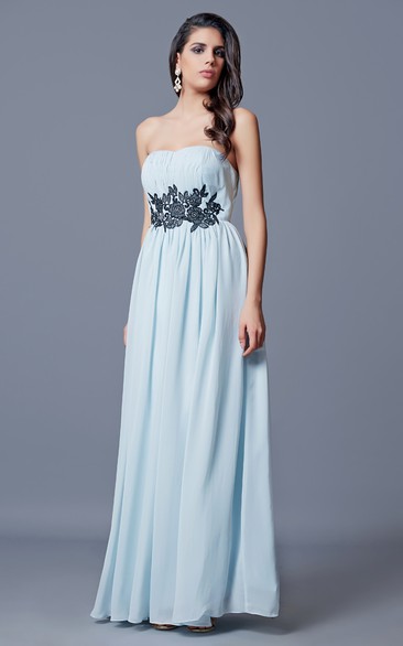 Strapless A-line Long Chiffon Dress With Appliques