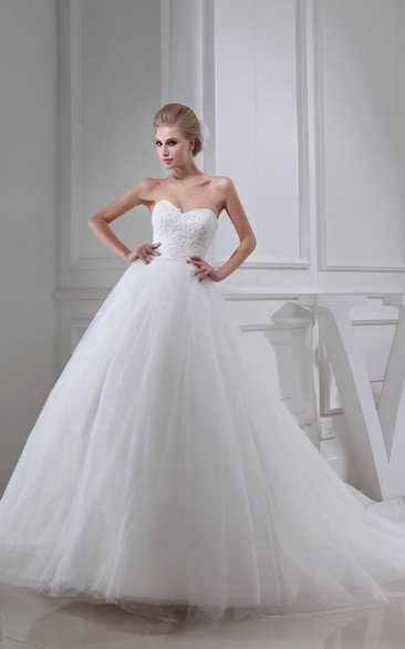 Sweetheart Pleated Ball Gown With Corset Back and Tulle Overlay