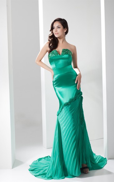 Strapless Floor-Length Notched Beading and Dress With Ruffles