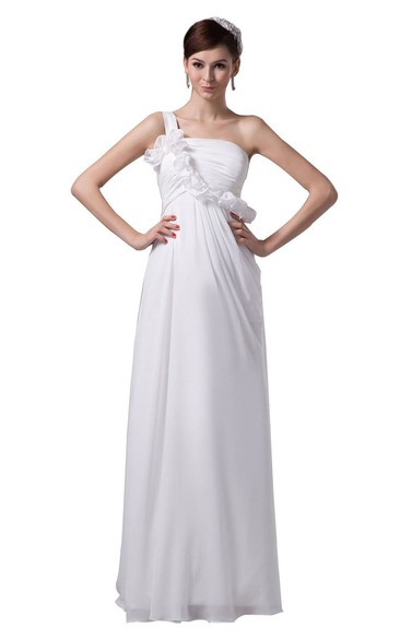 One-shoulder Appliqued Bodice Long Chiffon Dress