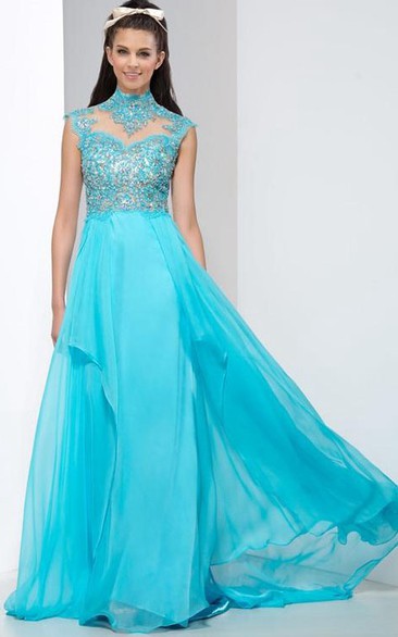 A-Line High Neck Crystal Backless Prom Dress