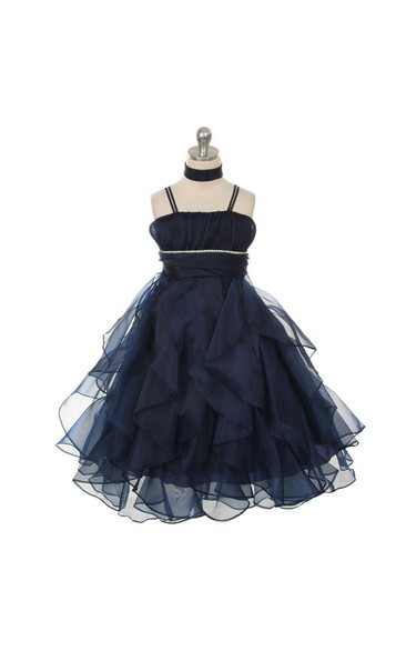 Chic Spaghetti Straps Tiered Organza A-line Long Dress With Beadings