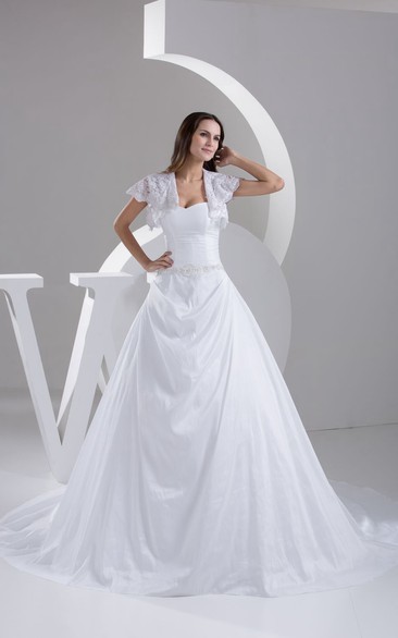 Exquisite Ruched A-Line Gown With Beading and Jacket
