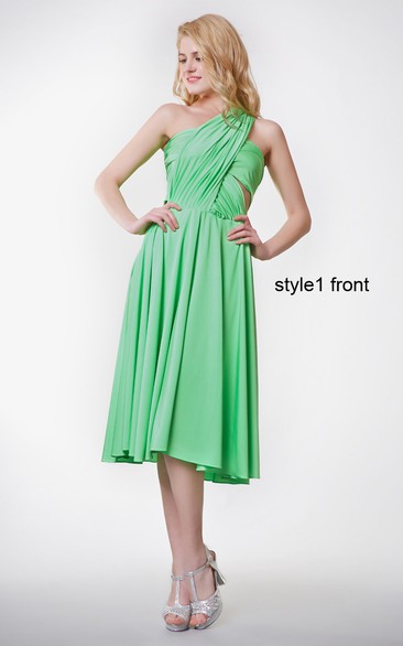 Ruched One Shoulder A-line Knee Length Jersey Dress With Cut-out