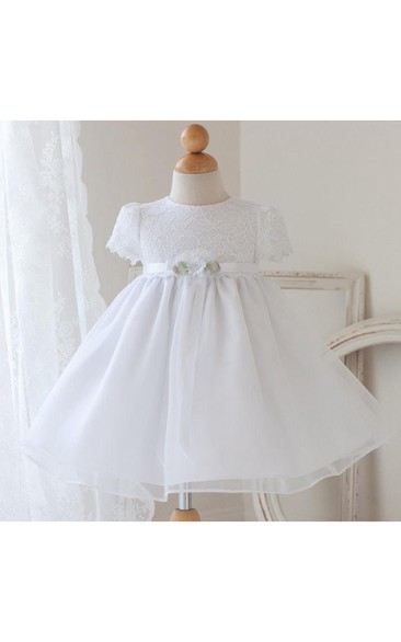 High Neck Puff Sleeve Empire Pleated A-line Ankle Length Organza Dress