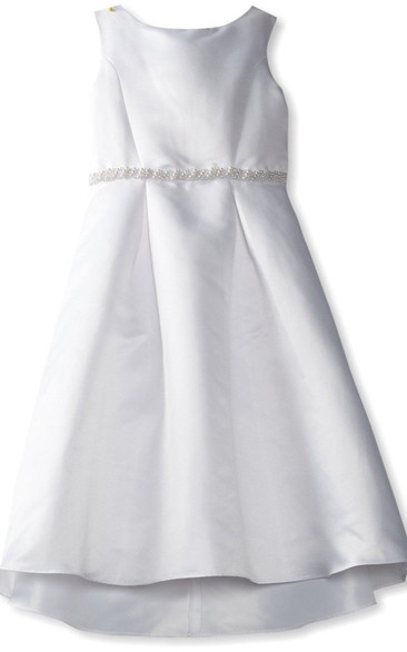 Sleeveless A-line Taffeta Dress With Beadings and Bow