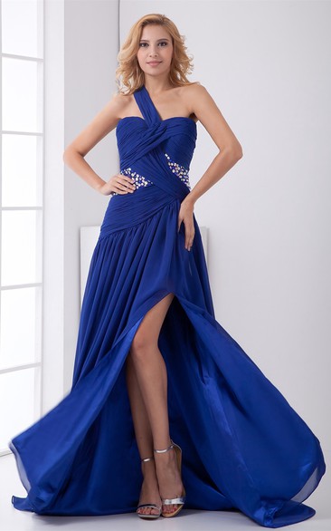 Graceful One Shoulder Beaded a Line Chiffon Special Occasion Dresses