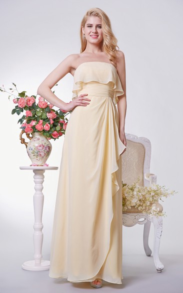 Strapless A-line Long Chiffon Dress With Side Draping