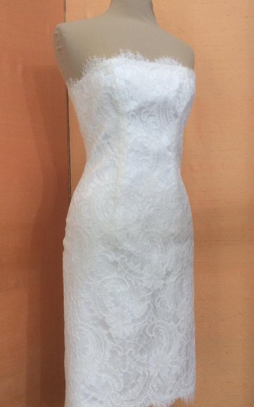 Sheath Strapless Short Lace Bridal Dress