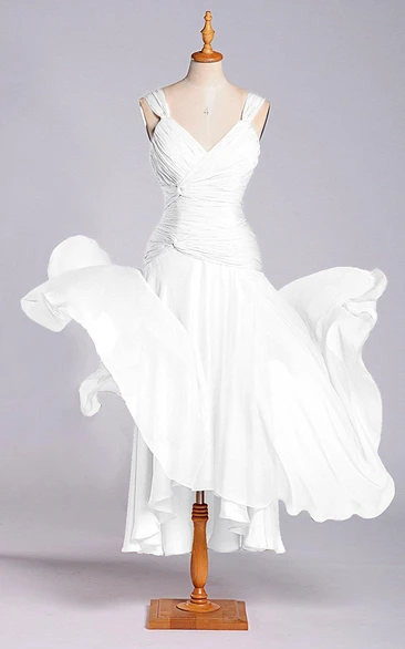 A-line V-neck Tea-length Dress with Dropped Detail