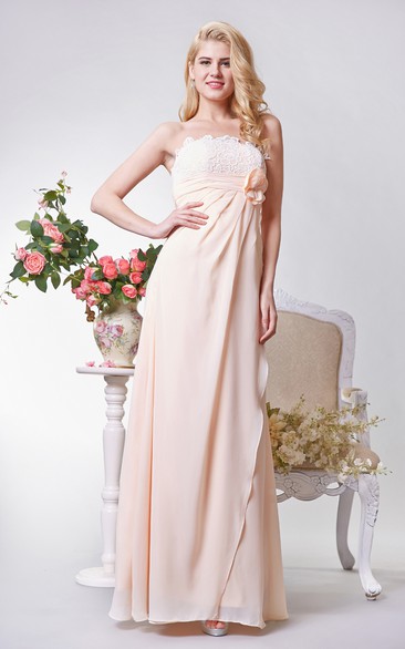 Backless A-line Long Chiffon Dress With Flower