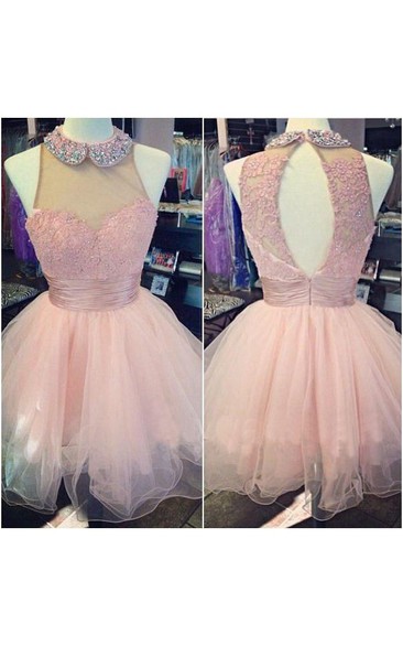 A-line Beading Neck Sweetheart Ruched Tulle Dress