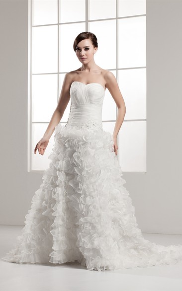 Sweetheart Ruffled A-Line Criss-Cross Gown With Beading