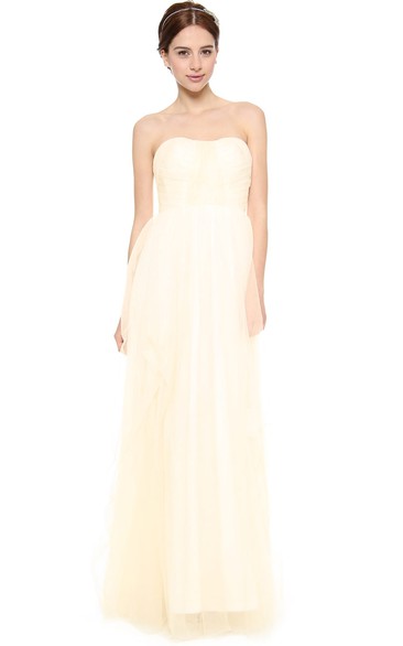 Long Strapless Empire Organza Dress With Backless Style
