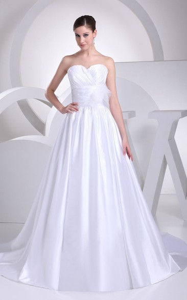 Sweetheart Ruched A-Line Ball Gown With Pleats and Low-V Back