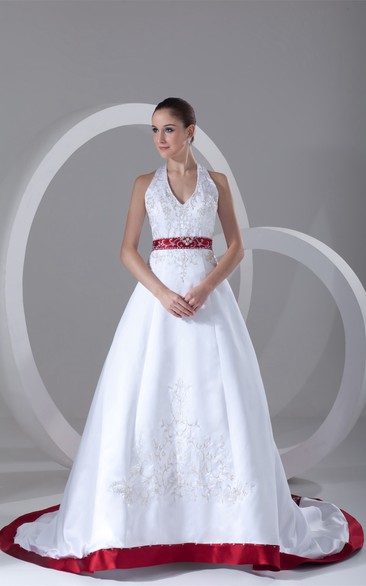 Stunning Halter Sleeveless a Line Satin Wedding Dresses