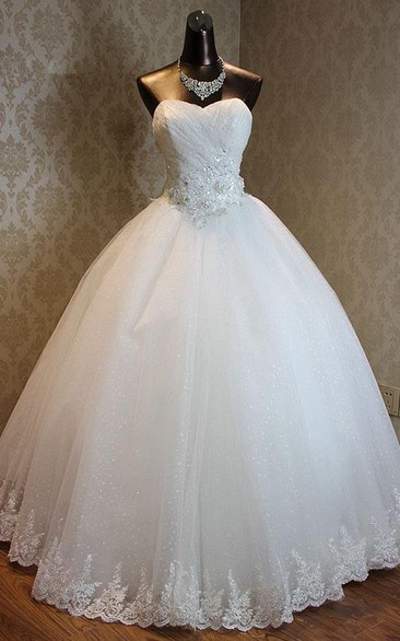 A-Line Ball Gown Maxi Off-The-Shoulder One-Shoulder Sweetheart Sleeveless Beading Corset Back Tulle Lace Satin Dress
