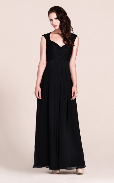Cap-sleeved A-line Gown With Lace Bodice