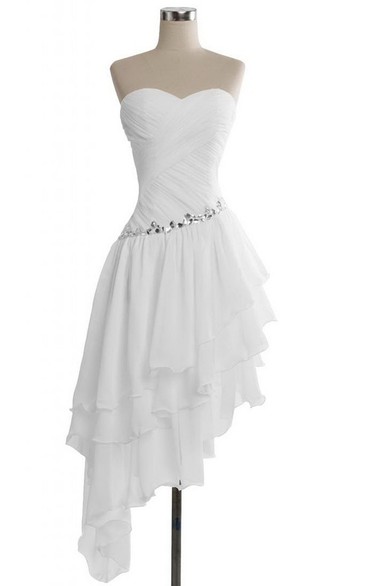 Sweetheart Midi-length Asymmetrical Layered Chiffon Dress
