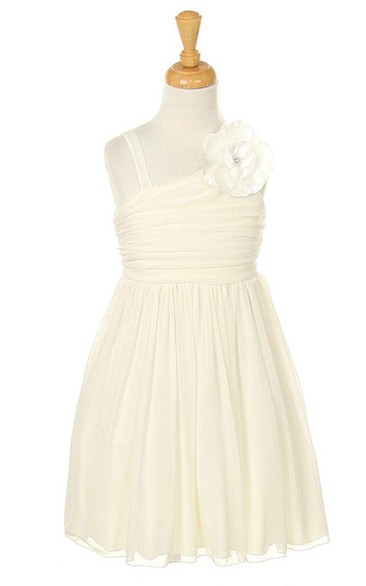 Sleeveless A-line Ruched Dress With Flower