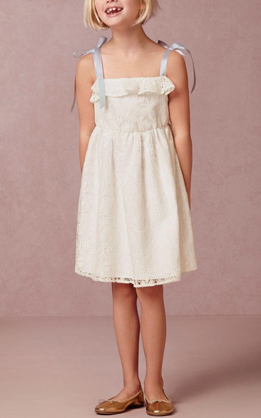 Flower Girl Tied Straps Empire A-line Lace Short Dress