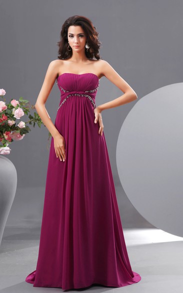 Graceful Empire Sweetheart Chiffon A-Line Gown With Sequins and Pleats