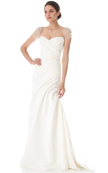 Long Queen Anne A-line Taffeta Dress With Low-V Back Style