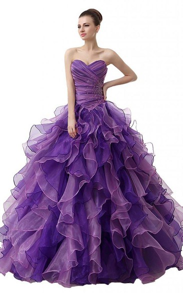 Dreaming Sweetheart Ruched Ball Gown With Cascading Ruffles and Rhinestones