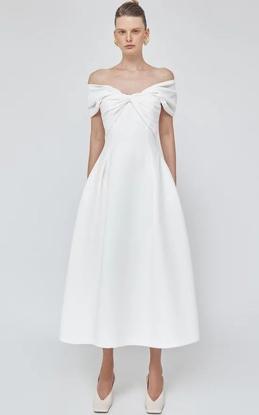 Sleeveless High-end A Line Tea-length Satin Prom Dress