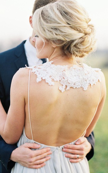 V-Neck Sleeveless Backless Long Chiffon Wedding Dress With Ruching