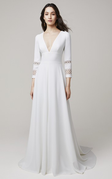 Elegant A Line Satin Low-V Back Bridal Dress