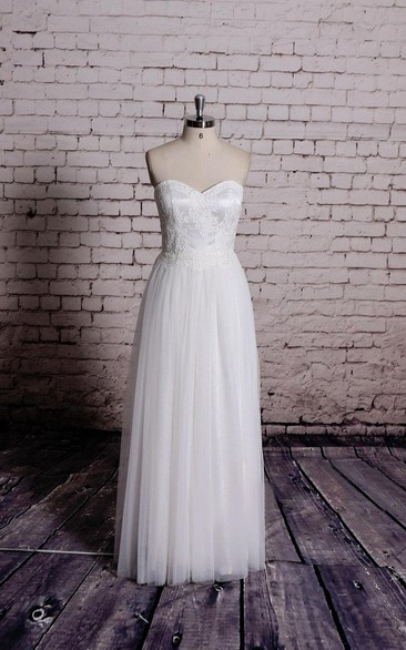 Lace and Tulle Sweetheart A-Line Gown With Pleated Skirt
