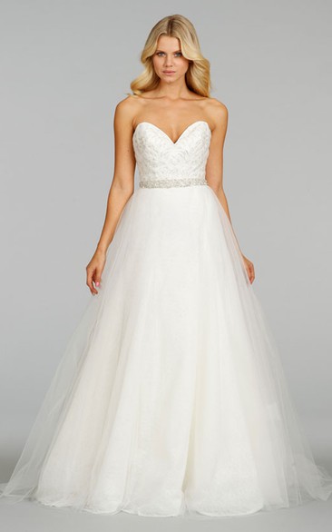 Gorgeous Sweetheart Neckline Tulle Ball Gown With Jeweled Belt
