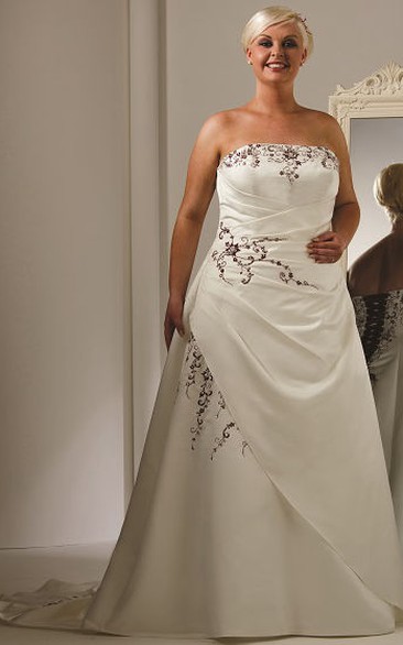 Strapless A-Line Taffeta Bridal Gown With Embroidery And Lace Up