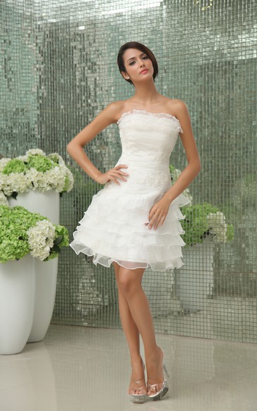 Vibrant Strapless Short Dress With Apliques and Ruffles