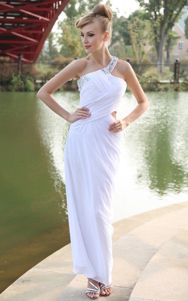 One-Shoulder Chiffon Body-Fitting Dress With Beaded Strap