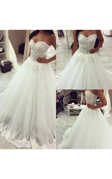 Romantic Tulle Lace Appliques Princess Wedding Dress Sweetheart