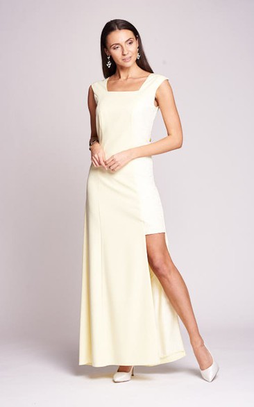 Casual Floor-length Sleeveless Jersey A Line Evening Dress with Split Front