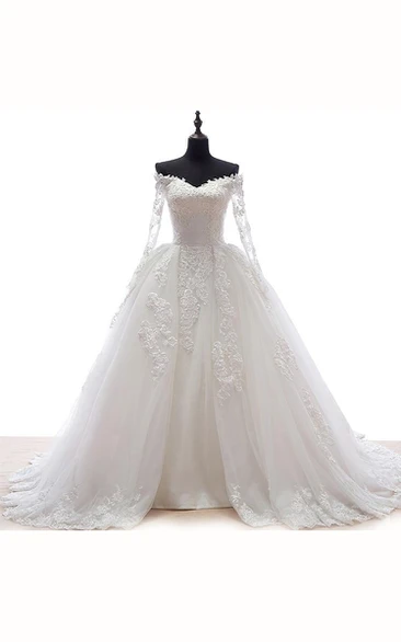Sweetheart Appliques Tulle Lace Organza Bridal Dress