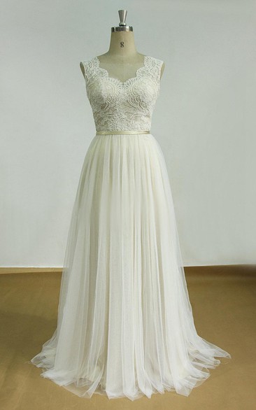 Backless Tulle Lace Satin Weddig Dress