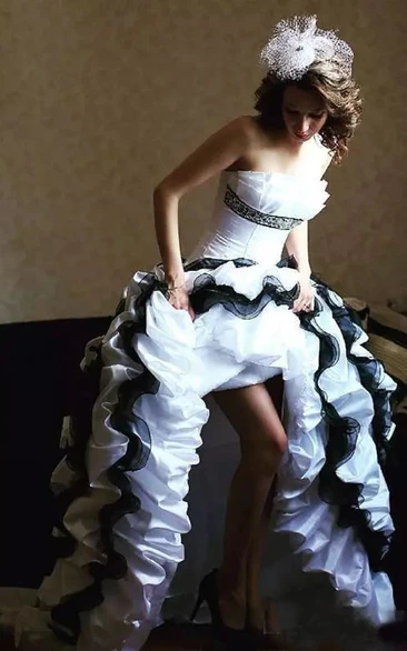 A-Line Taffeta Strapless Sleeveless High-Low Wedding Dress with Cascading Ruffles