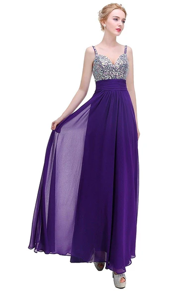 Sleeveless A-line Floor-length Dress with Sequins 