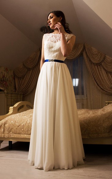 Chiffon Sleeveless A-Line Dress With Lace Bodice and Deep-V Back