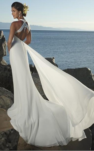 sheath Empire V-neck Chiffon Beach Wedding Dress