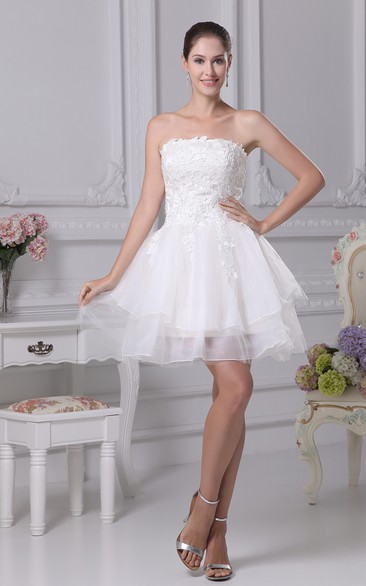 Lovely Strapless Tulle A-Line Dress With Appliques